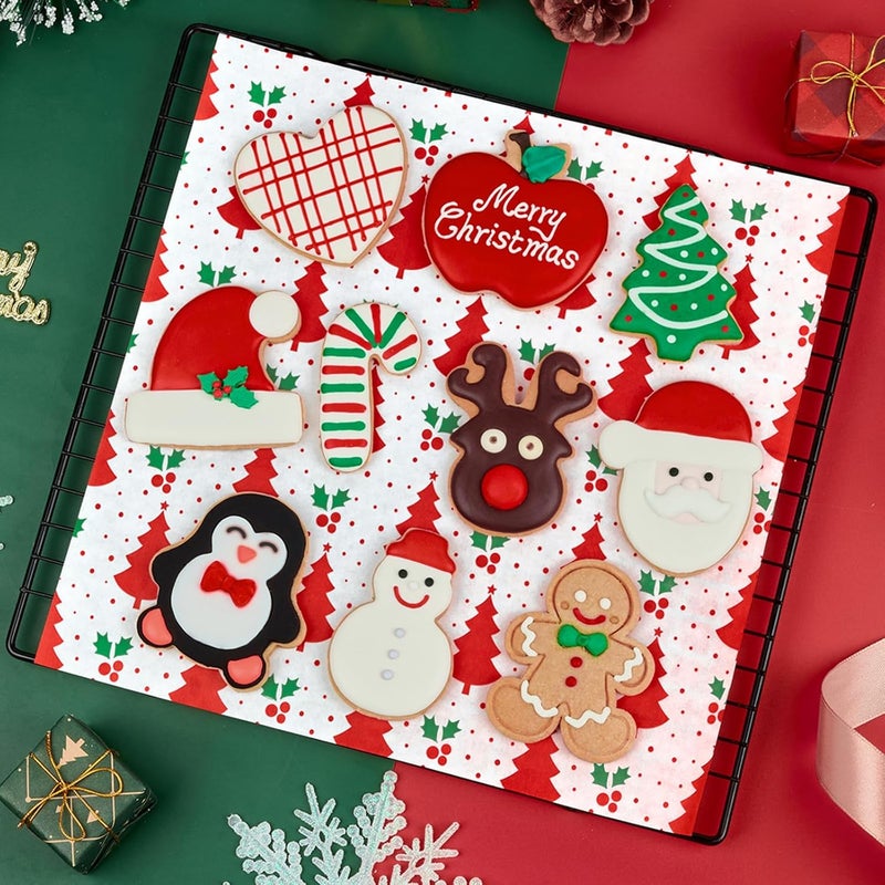 Ocmoiy 100 Sheets Christmas Wax Paper 10" x 10" Sandwich Wrapping Paper, Colored Decorative Deli Parchment Food Basket Liners for Wrapping Holiday Treats, Candy, Cookies (Xmas Tree & Holly Leave) - Image 5